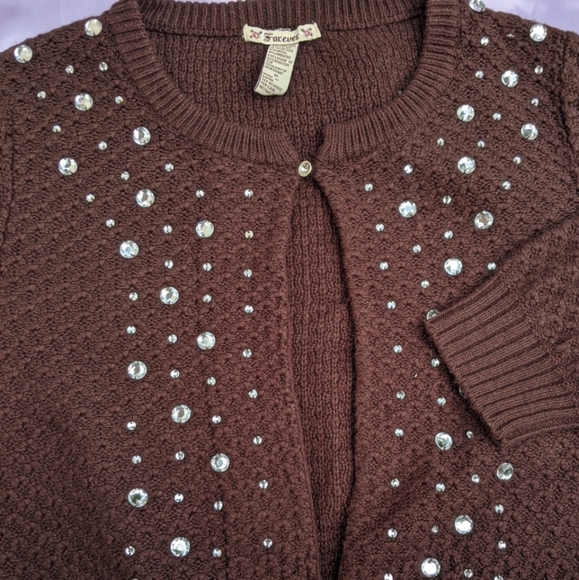 Y2K Brown Rhinestone Cardigan sweater - Picture 3 of 5
